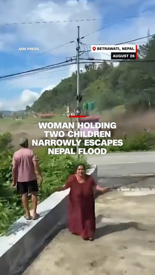 Video shows the moment when a woman and two children barely escaped the violent flash floods in Betrawati, Nepal, last Wednesday.

Follow live updates at the link in bio.