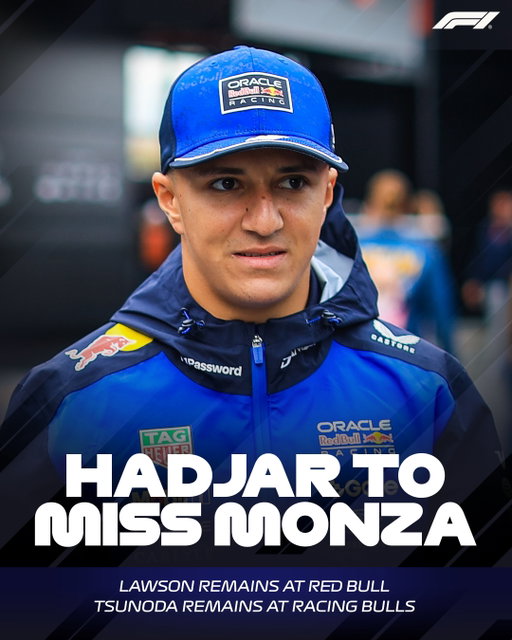 Isack Hadjar is out of the Italian Grand Prix ❌

Liam Lawson will remain in Isack’s place at Red Bull, with Yuki Tsunoda standing in at Racing Bulls, as Hadjar continues his recovery from a wrist injury

#F1 #Formula1 #ItalianGP