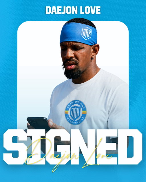 Welcome to DUUUVALLL🩵

We have officially signed Daejon Love to ball out for our 904 match this Saturday!! 

Pull up JAX Fans‼️

#ProSoccerProJAX