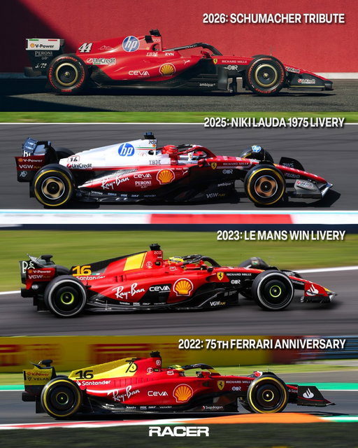 Ferrari is bringing another special livery to the home track. Let’s look back on the special tributes the team has done at Monza:

2022: Ferrari 75th Anniversary with splashes of yellow to celebrate 75 years of the car company.

2023: Tribute to the 24 Hours of Le Mans winning Ferrari 499P Hypercar, including special yellow and black accents.

2025: Livery inspired by the 312T, paying tribute to the 50th anniversary of Niki Lauda’s first World Championship title in 1975.

2026: Michael Schumacher tribute, celebrating 30 years and commemorating the seven-time World Champion’s first Italian Grand Prix win and decade in Maranello.