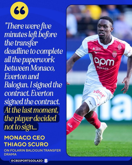 AS Monaco CEO Thiago Scuro explains why Folarin Balogun’s move to Everton collapsed at the end of the transfer window 🗣️