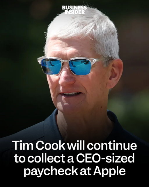 Tim Cook is no longer Apple's CEO, but he'll continue to collect a CEO-sized paycheck.

This week, Cook handed Apple's reins to John Ternus after 15 years in charge, and took on the role of executive chair.

Cook's new job pays a $2 million salary instead of $3 million, and comes with an annual equity award with a target value of $45 million for fiscal 2027, Apple said in a regulatory filing on Tuesday.

Half of that award comprises performance-based restricted stock units (RSUs) that will vest based on Apple's total shareholder return relative to other S&P 500 companies. The other half is time-based and will vest over a four-year period.

Read more about Cook's pay package at the link in our bio.

Story by Theron Mohamed

(Credit: Getty Images)

#timcook #apple #paypackage #salary