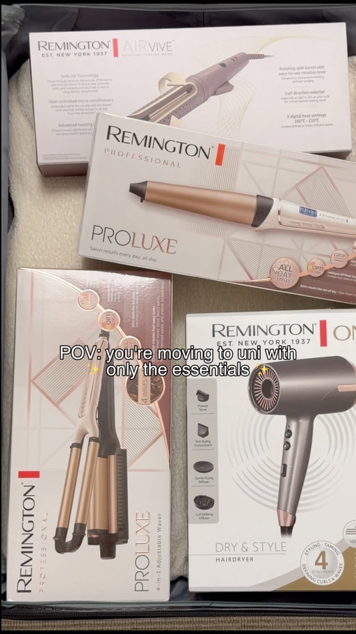 Make sure you've packed the essentials guys!

Straighteners ✔️
Curlers ✔️
Hair Dryer ✔️
Shaving essentials ✔️

#RemingtonUK #UniMove