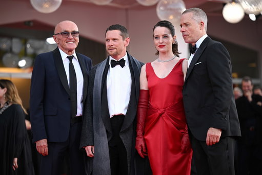 Director Danny Boyle with Jack O’Connell, Guy Pearce, Claire Foy and the cast of INK at the Venice Film Festival premiere.