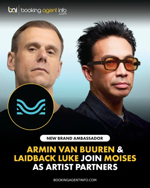 Armin van Buuren (@arminvanbuuren) and Laidback Luke (@laidbackluke) have joined music technology platform Moises (@moises.ai) as official artist partners.

In the announcement video, the two electronic icons discuss shaping producer-focused features and driving the future of responsible AI, with van Buuren emphasizing the irreplaceable human element in music creation while Luke highlights how intelligent tools empower faster learning and sharper creative decision-making.

The tech-forward alignment adds to both stars' dynamic brand portfolios, with van Buuren’s previous high-profile audio partnership co-designing the Club flagship headphone series with JBL.

The partnership expands Moises' industry footprint following the appointment of Charlie Puth as Chief Music Officer.

The major announcement arrives during a landmark 2026 stretch for both electronic icons. Van Buuren continues to dominate global festival stages while celebrating 25 years of his iconic A State Of Trance brand with an exclusive extended-set residency at [UNVRS] Ibiza, as Laidback Luke enters a fresh artistic chapter with his club-focused CONTINUUM world tour.

Create a free account at BookingAgentInfo.com to be the first to know about new music brand partnerships.

Follow @bookingagentinfo_ for more.