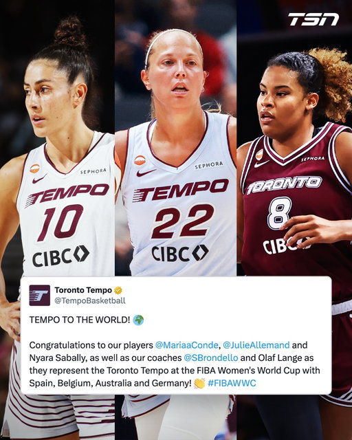 The Toronto Tempo will see five of its team members at the 2026 FIBA Women’s Basketball World Cup Tournament.

Julie Allemand (Belgium), María Conde (Spain), Nyara Sabally (Germany) and representation from Head Coach Sandy Brondello (Australia) and Associate Head Coach Olaf Lange (Germany).