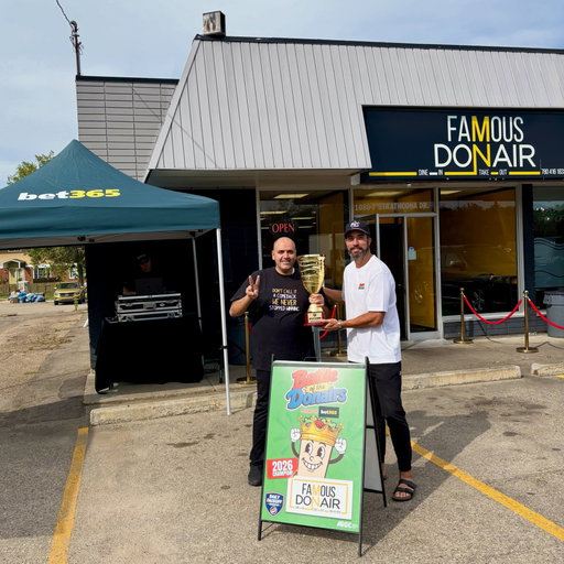 Big thank you to everyone who showed up to Famous Donair today in Sherwood Park as we celebrated their championship victory and an even bigger shoutout to Nick and his staff who were ready for everyone who was lined up for one their delicious donairs. Throughout this whole experience it was amazing to watch the communities show up and vote for their favourite shops. At the end of the day, this is what it was all about, community and donairs. Because if there’s one thing we’re passionate about in this city other than our hockey team, it’s donairs! Back to back Champs, Famous Donair! 

That’s a wrap on the Battle of the Donairs Presented by @bet365_ca