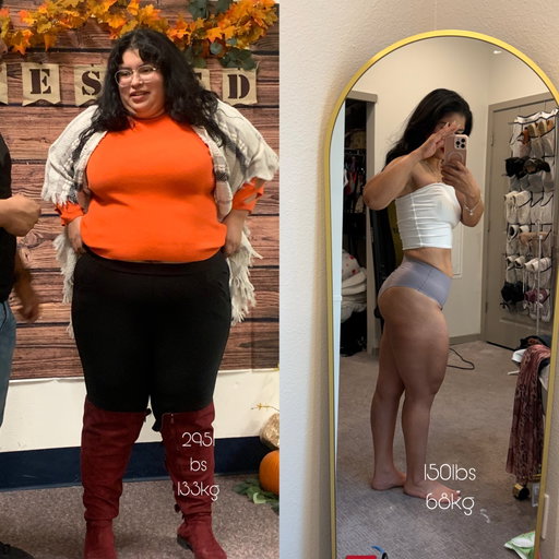 At 24 years old, I weighed 295 lbs. And in two days, I’ll be 28. 🥹

Sometimes that hits me harder than the number on the scale because in just a few years, my entire life changed… all because one day I finally decided that I needed a change.

Not because I hated the girl on the left. She was doing the best she could with what she knew at the time. But I knew deep down I wanted more for myself. I wanted to feel better, move better, take care of my health, become stronger, and prove to myself that I could actually follow through on something this big.

And this journey was NOT perfect. I lost weight, had setbacks, had a regain, had to start showing up for myself again, learned how to eat differently, fell in love with strength training, built muscle, and completely changed the way I live my life.

Now I’m 154 lbs, almost 28 years old, and when I look at these pictures side by side, I don’t just see 145lbs lost.

I see almost four years of choosing myself.
I see discipline. Growth. Hard days. Starting over. Learning. Becoming stronger.
I see a girl who made one decision that completely changed the direction of her life.

And I think that’s the part that gets me the most… your life really can look completely different a few years from now because of a decision you make today.

24-year-old me had no idea what she was capable of. Almost 28-year-old me is living proof. 🥹🤍