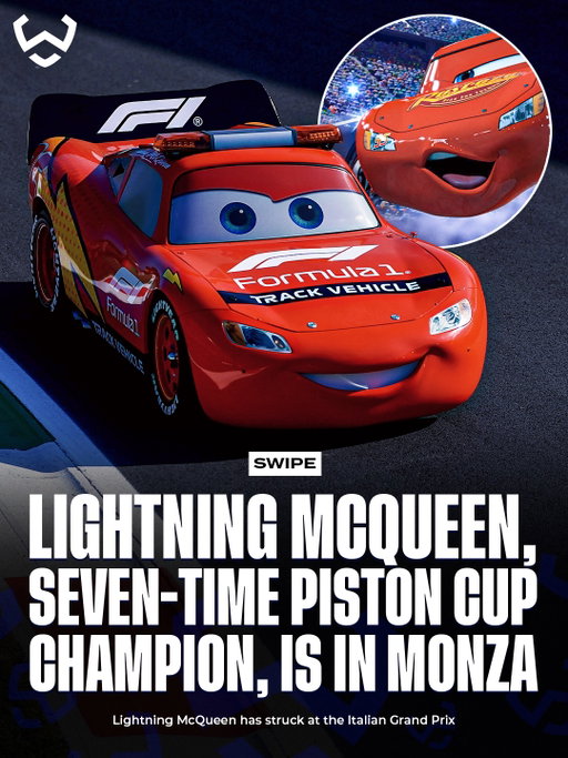 Ka-Chow! Lightning McQueen is taking over Monza! 🤩🇮🇹

To celebrate 20 years of Cars, the Safety Car is getting a special Lightning McQueen makeover. 🏁🔥

Seven-time Piston Cup champion at home in the Temple of Speed. 😮‍💨