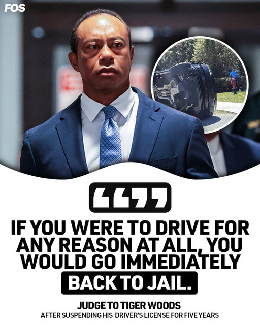Tiger Woods has had his driver’s license suspended for five years after he agreed to a plea deal following his DUI arrest in March.⁠
⁠
The license suspension also comes with $1,500 in fines, and Woods will also be responsible for $18.44 in state attorney’s fees and all court costs.⁠
⁠
“I want you to understand that five years of driving is for the safety of the public,” Martin County Judge Darren Steele said to Woods. “There are no exceptions. If you were to drive for any reason at all, you would go immediately back to jail.”⁠
⁠
More details in bio.