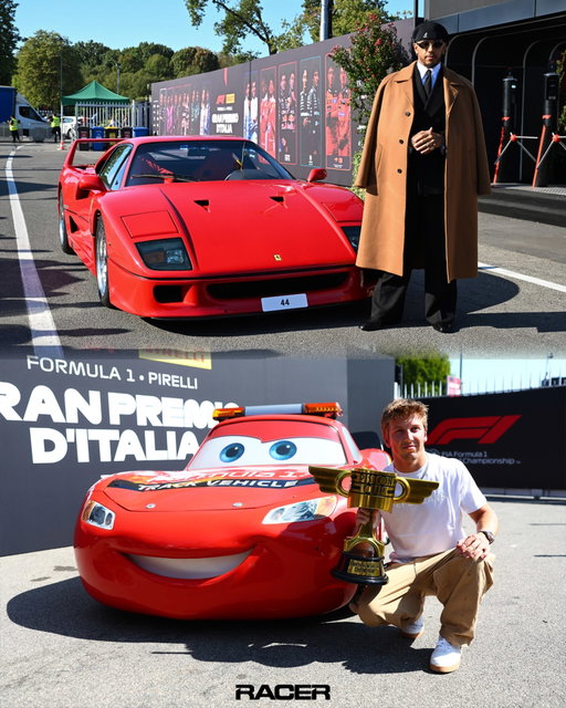 Monza is literally a movie… 🎥 

Lewis Hamilton going full mob boss with his F-40 & Liam Lawson meeting Lightning McQueen!

#F1