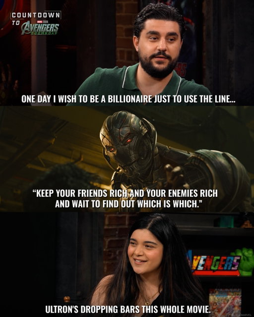 Ultron’s got quips.
 
Frank and Iman revisit Avengers: Age of Ultron on the Countdown to Avengers: Doomsday podcast. Watch the new episode on Disney+, YouTube, and listen on audio platforms.