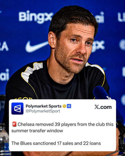 🚨Chelsea removed 39 players from the club this summer transfer window 

The Blues sanctioned 17 sales and 22 loans

They currently have a 13% chance of winning the Premier League on @polymarketfc, can they finally do it?