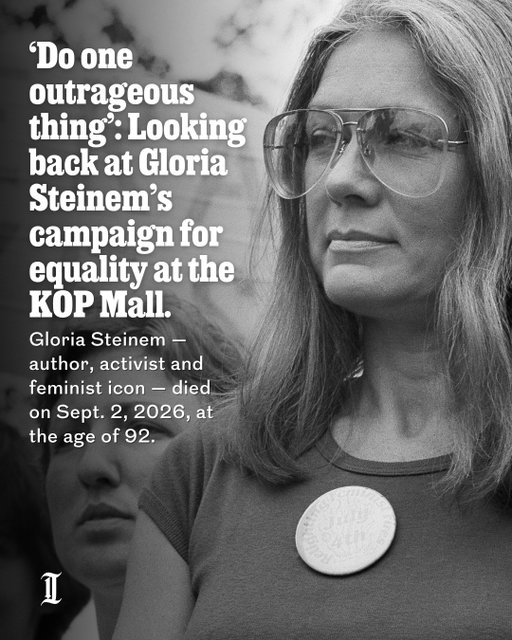Gloria Steinem — the author, activist and feminist icon — died on Wednesday, Sept. 2, 2026, at the age of 92.⁠
⁠
In 1982, Steinem traveled to Philadelphia to receive an award. During her trip, she met with The Inquirer’s Kathy Hacker, who wrote a profile on her.⁠
⁠
The Equal Rights Amendment was ratified by 38 states well after the original deadline mentioned in this article, and the legal and congressional debate continues. It is not recognized as part of the Constitution.⁠
⁠
"As the sun was peeking over Manhattan ... Steinem climbed out of bed, pulled on a pair of boots, chocolate-brown wool slacks and a matching silk shirt, hopped aboard an Amtrak train and chugged to Philadelphia for the celebration, which culminated last night in the fifth annual Lucretia Mott Award gala at the Bellevue Stratford hotel," Hacker wrote.⁠
⁠
"This year [1982], Womens Way chose none other than Steinem as the recipient of its medal. Like [Lucretia] Mott herself, she is a fighter — and for a cause that, while certainly not lost, seems painfully far from being won," she explained. "Chances are that Steinem will not be raising her glass in a toast on June 30. On that day, the deadline for ratification of the Equal Rights Amendment will come . . . and, by the looks of things, go, with approval by three state legislatures still lacking. She is, understandably enough, angry."⁠
⁠
"But beaten? Never."⁠
⁠
“It’s important to say that there’s still a possibility of ratification,” Steinem told Hacker. “The odds are slender, I know. But remember, there are only about a dozen aging white men who have to change their minds. It’s still possible.”⁠
⁠
Read on for more of the interview with Steinem at the link in our bio.⁠
⁠
📝 by Kathy Hacker / Staff⁠
📸 by AP