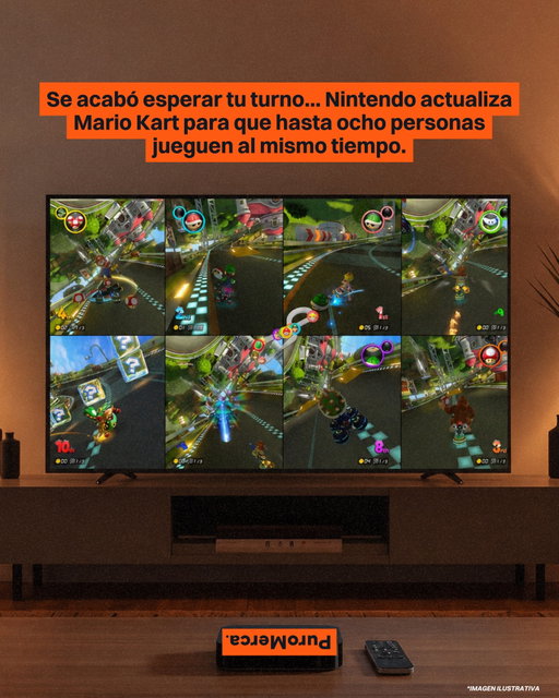 ¿Ocho personas jugando Mario Kart? Nintendo acaba de hacerlo posible con una actualización de ‘Mario Kart 8 Deluxe’ para Nintendo Switch 2. 🏎️🎮

La actualización 4.0.0 permite que hasta ocho jugadores compitan en pantalla dividida usando una sola Switch 2, siempre que haya suficientes controles para todos. Básicamente, se acabaron las discusiones por quién juega. 🏁

Hasta ahora, el multijugador local en una misma pantalla estaba limitado a cuatro personas. Con este cambio, una reunión con amigos puede convertirse fácilmente en un torneo con ocho pilotos. 🛋️🔥

Para armar la partida necesitas una Nintendo Switch 2 y hasta siete controles de la Switch original, entre Joy-Con y Pro Controller. Para completar los ocho jugadores, hace falta al menos un control de Switch 2. ⚡

La actualización también mejora la experiencia visual en Switch 2, con mayor resolución para jugar en la consola y en televisores de alta definición, además de tiempos de carga más cortos. 📺

Eso sí, para jugar entre ocho toca conseguir suficientes controles… pero podría ser el fin de esa época de pelear por quién sí alcanzaba a jugar. Si tuvieras todos los controles, ¿a qué otras siete personas invitarías a una carrera? 👀

📸: *Imagen Ilustrativa 

#PuroMerca 🧡