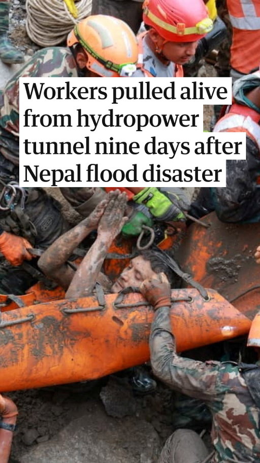 Video from the Nepali army shows Sanjay Shah and Kabir Maharjan being rescued from the Trishuli 3A Hydropower Project. 

The two have been pulled out alive from a hydropower tunnel in Nepal nine days after deadly flash floods left them trapped.