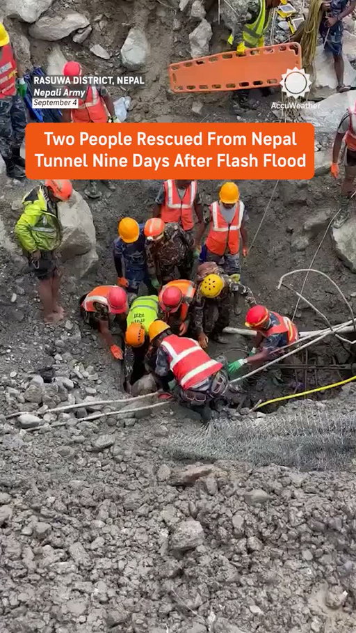Nine days after devastating floods struck Nepal, rescuers pulled two workers alive from a hydropower tunnel buried in mud and debris.
