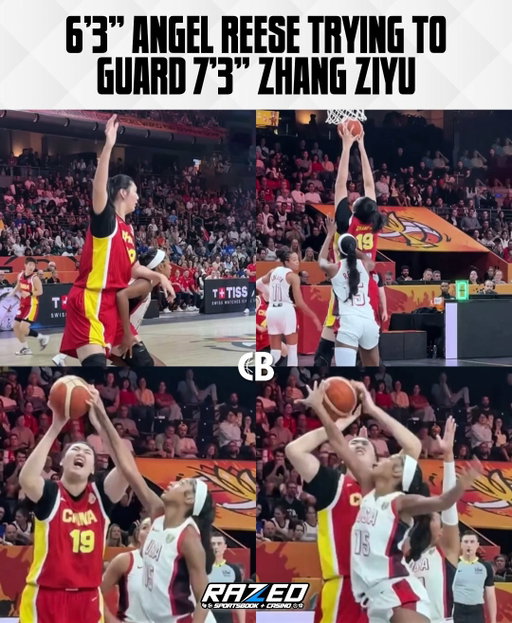 6’3” Angel Reese trying to guard 7’3” Zhang Ziyu was insane! 😳

An entire foot difference from the Reese & the Team USA bigs! 

Via. @tntsportsus