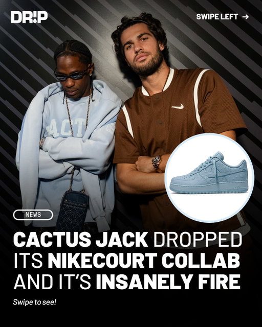 Travis Scott’s Cactus Jack just dropped its new NikeCourt collection, and some of the pieces have already sold out 🔥 The collection includes items seen on Carlos Alcaraz, along with a new Air Force 1 collab, the Cactus Jack Zoom Vapor 12 HC tennis shoe, T-shirts, crewnecks, shorts, windbreakers, and more. Will y’all be copping?