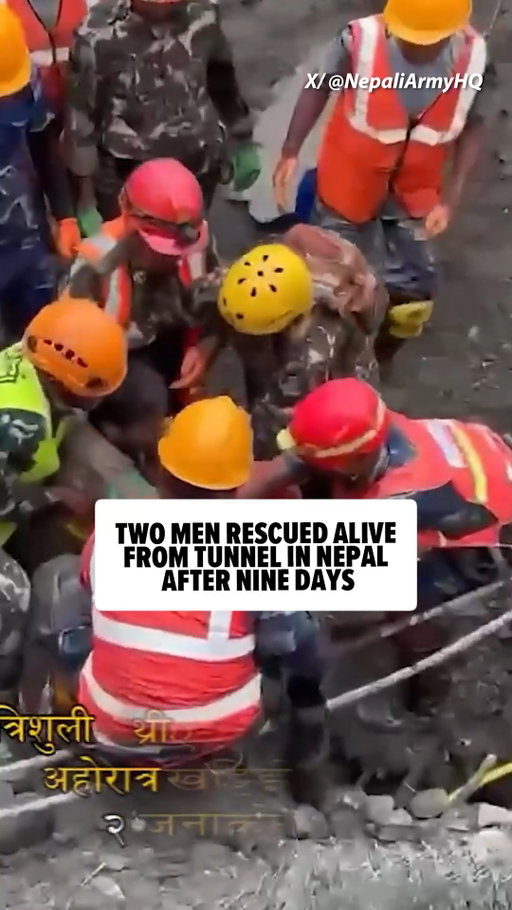Two men were pulled out from a hydropower tunnel in Nepal after being trapped for nine days after deadly flash floods. 🤯‼️

🎥: X/ @NepaliArmyHQ