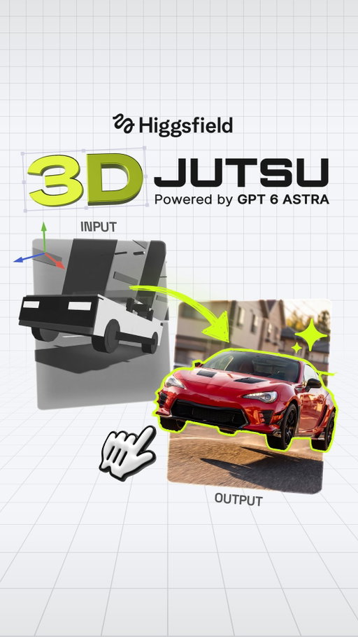 Introducing Higgsfield 3D Jutsu, powered by GPT-6 Astra.

Comment «JUTSU» to get the link 🖇

Turn a single prompt into a fully editable, interactive 3D world.

> Generate complex 3D scenes from text
> Control geometry, layout, and details
> Refine environment instantly with simple prompts

Now live on Higgsfield.