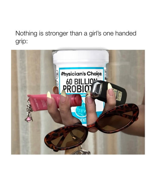 car keys, lip oil, sunglasses, and my @physicianschoice probiotics all fighting for survival in one grip 🤌🧬