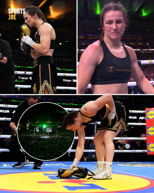 Katie Taylor lays down her boxing gloves one final time in the middle of the ring, bringing her incredible career to an end. 💚🇮🇪

A hugely emotional moment as Ireland bids farewell to a true sporting great. 🥊

What a career. What a legend. 👏