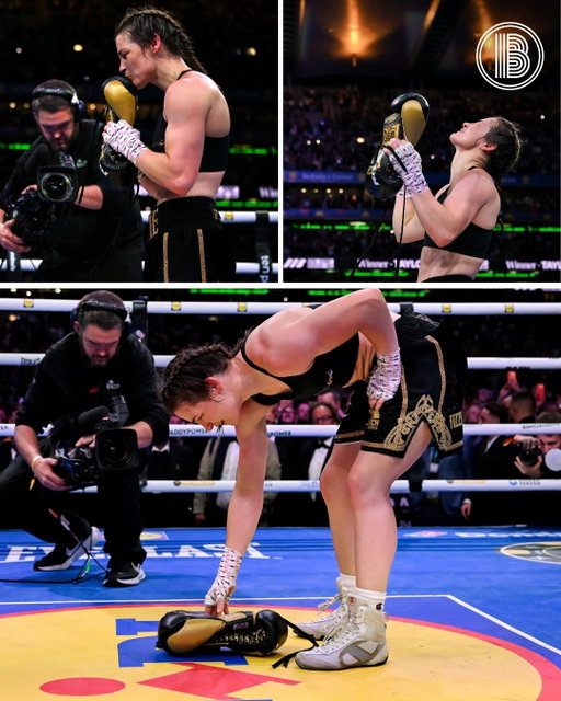Exit, champion. 🥹

Incredible gesture from Katie Taylor leaving her gloves in the centre of the ring before placing all her belts beside them.