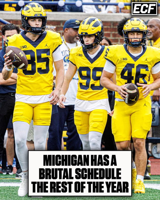 Michigan plays a BRUTAL schedule the rest of the year after surviving against Western Michigan 〽️

They play SIX teams that are ranked in the AP Top 25 currently 😬

What will their record be? ⬇️