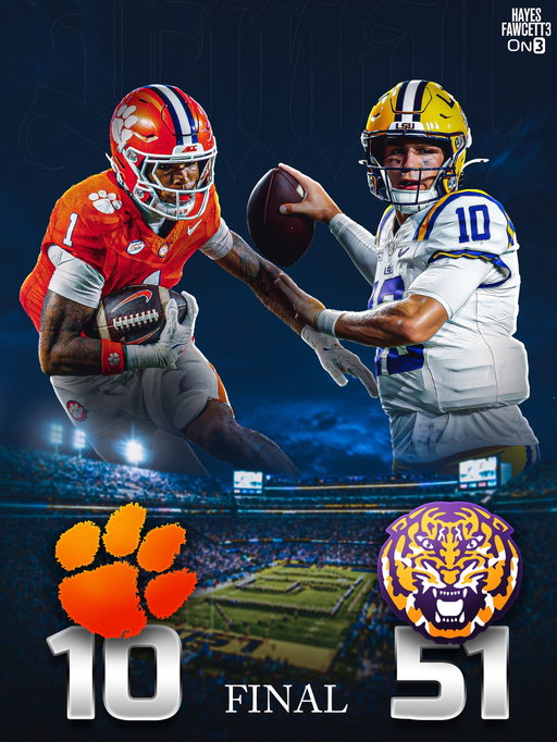 LSU wrecks Clemson in Lane Kiffin’s debut with the Tigers 🐯 

Clemson scored the first 3 points of the game… then LSU scored 51 unanswered points

Thoughts? ⬇️