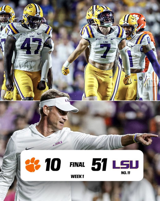 LOUISIANA LANE HAS ARRIVED IN BATON ROUGE 🐯

LSU DOMINATES CLEMSON TO BEGIN ITS SEASON 🔥
