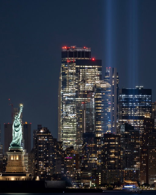 Ahead of the 25th anniversary of 9/11, the Tribute in Light partially illuminated the sky above Lower Manhattan on September 4, 2026. The powerful memorial was visible from across the Hudson River in Jersey City.

(📸: Getty)