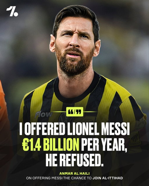 A reminder of when former Al-Ittihad president Anmar Al Haili revealed the lengths he went to in his attempt to sign Lionel Messi in 2023, before the Argentine legend joined Inter Miami 👀🇸🇦

Messi ended up snubbing the Middle East for a move to David Beckham's recently founded MLS side, something he did for the benefit of his family, Al Haili claims 👇

🗣️ "He did not hesitate to reject it because family is more important than money.” ❤️