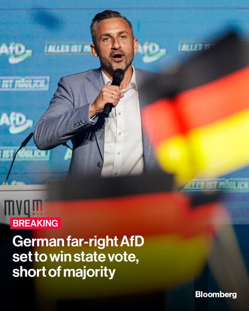 The far-right Alternative for Germany decisively won the state election in Saxony-Anhalt amid growing public discontent with the political establishment, but is expected to fall short of an outright majority to form a government. Tap the link in bio for more.

📷️: Jens Schlueter/Getty