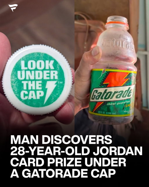 He found a winning bottle cap from the ‘90s 🤯

Someone recently shared a cap from Gatorade’s 1998 promotion with “Instant Winner” printed underneath. The prize was an Upper Deck Michael Jordan commemorative card set.

The promotion awarded a 12-card set of oversized gold-foil cards highlighting Jordan’s career from 1985 through 1997, excluding 1994, when he was away from the NBA. He tagged Gatorade online and asked if the company could still help him out.

(via CJ_81/X)