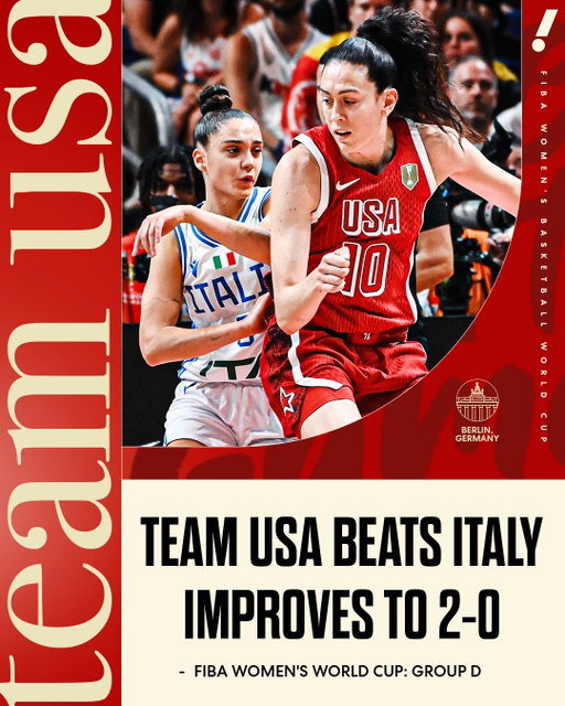 TEAM USA NARROWLY ESCAPES DEFEAT IN WIN VS. ITALY 🤏

The Americans beat Italy 55-52 in a tight one to qualify for the FIBA Women’s World Cup Quarterfinals 🇺🇸