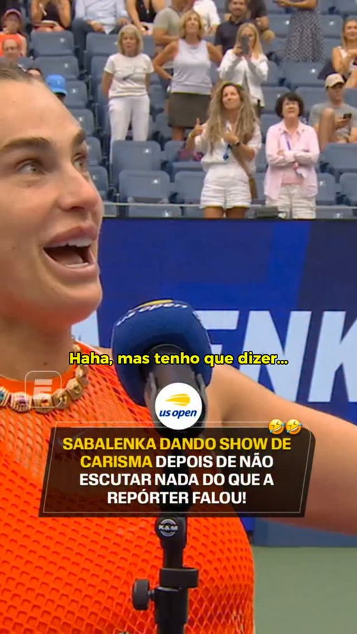 Ela é puro carisma mesmo! 😅🤣

Após a vitória sobre Taylor Townsend, Aryna Sabalenka concedeu uma entrevista ainda na quadra, mas não conseguiu ouvir bem a repórter, e o resultado foi esse! 🐯

📺 ASSISTA A TODAS AS QUADRAS DO US OPEN NA ESPN PELO PLANO PREMIUM DO #DisneyPlus!

#USOpenNaESPN #USOpen #TênisNaESPN #Philco