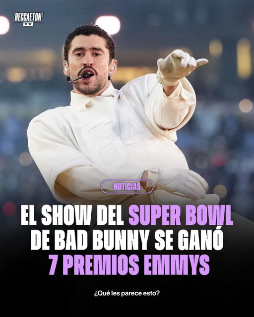 Bad Bunny ya es oficialmente ganador del Emmy. 🏆✨

El show de medio tiempo del Super Bowl LX liderado por el astro puertorriqueño arrasó en la gala de los Creative Arts Emmys, convirtiendo 7 de sus 9 nominaciones en victorias absolutas. Un nuevo hito histórico para la música latina en uno de los escenarios más vistos del planeta.