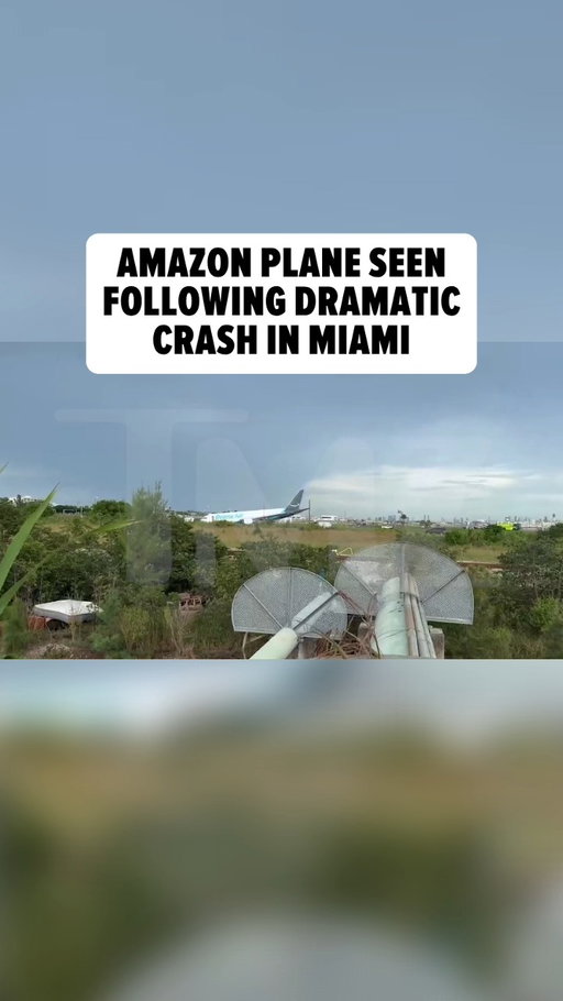 🚨 EXCLUSIVE VIDEO: An Amazon cargo plane crashed at Miami International Airport Sunday ... leaving the jet stretched across a roadway as flames and thick black smoke poured from the wreckage.