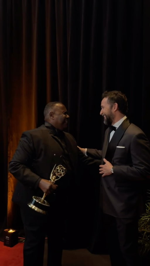Ernest Harden Jr. celebrates his first Emmy win with his Pitt co-star, Noah Wyle 🏆