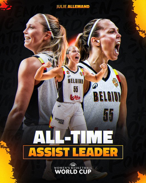 JULIE ALLEMAND IS THE QUEEN OF ASSISTS 👑

She becomes the new All-Time Assists Leader in FIBA Women’s World Cup history with 109 assists, and counting 🔥 #FIBAWWC