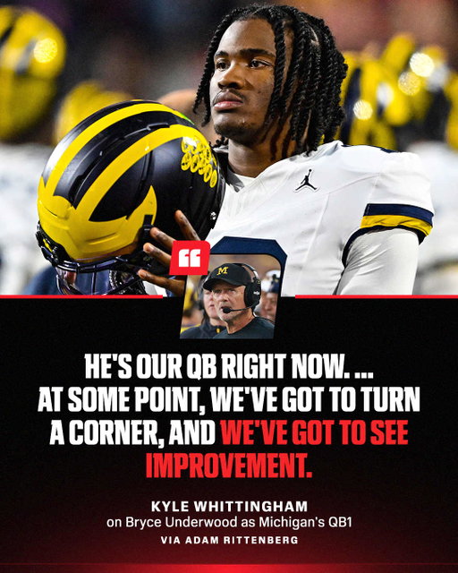Michigan will continue to start Bryce Underwood at quarterback despite struggles in the season opener.

Underwood was the national No. 1 overall recruit in the 2025 class. More from Adam Rittenberg in bio 🔗