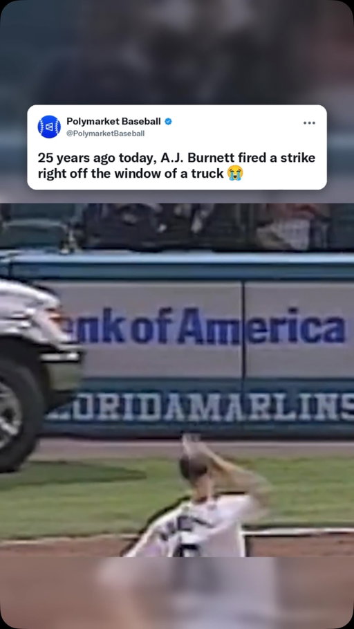 Was A.J. Burnett aiming for that truck 25 years ago today? 😳

#marlins #mlb #baseball