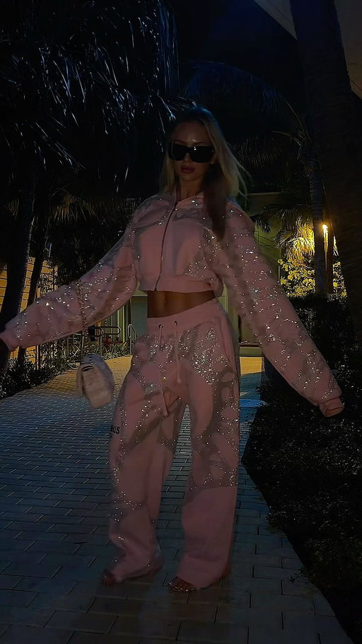 pink rhinestone sweatpants + matching hoodie = the cool girl fall outfit of my dreams 🎀💎 PRE-ORDERS LIVE — icaruswick.com