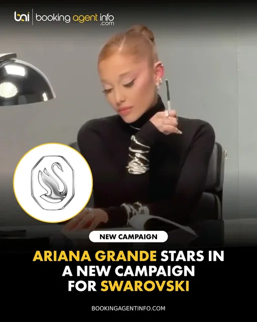 Ariana Grande (@arianagrande) stars in a dazzling new campaign for luxury crystal heritage house Swarovski (@swarovski).

The elevated, behind-the-scenes style ad spot captures Grande on set as she styles signature pieces from the new collection for her photoshoot, highlighting brilliant bracelets, statement earrings, and a sparkling centerpiece necklace ahead of the launch.

The high-fashion campaign deepens Grande’s landmark tenure as Swarovski’s Global Brand Ambassador, building on her extensive commercial footprint including her past face-of-the-house role with Givenchy, her custom beverage collaboration with Starbucks, and her ongoing leadership as founder of r.e.m. beauty.

Swarovski continues to collaborate with cultural visionaries and powerhouse performers, placing Grande alongside a world-class lineup of past campaign partners that includes Cynthia Erivo, Pharrell Williams, and Kim Kardashian.

The major campaign lands during an extraordinary 2026 stretch for the multi-hyphenate artist. Following her show-stopping, Oscar-nominated performance as Glinda in the Wicked film franchise, Grande continues her cultural dominance, taking her chart-topping seventh and eighth studio albums on the road for her massive "Eternal Sunshine World Tour."

Create a free account at BookingAgentInfo.com to be the first to know about new entertainment brand partnerships.

Follow @bookingagentinfo_ for more.
