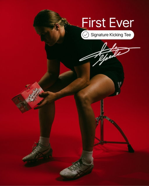 We’re proud to partner with 🇨🇦 World Player of the Year Sophie de Goede to bring the first-ever Signature Kicking Tee to rugby.

Sophie is the first player in rugby, women's or men's, with a signature kicking tee and a signature colour.

Sophie receives a percentage of every kicking tee sold. When you buy one, you're directly supporting Sophie's career.

Each kicking tee comes with a custom recycled Sophie cardboard box and poster, and Rugby Bricks OUTWORK OUTLEARN wristband and a sticker pack

The red colour represents Sophie’s Canadian heritage, and the packaging draws inspiration from basketball and rugby skill development and the journey a player travels through their career.

When does it drop?

Drops September 17th