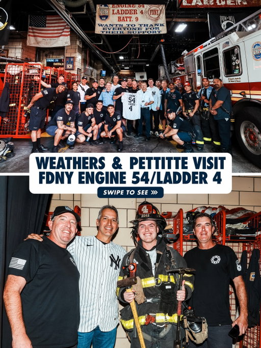 As part of our commemorative activities in recognition of the 25th Anniversary of 9/11, Ryan Weathers and Andy Pettitte had the opportunity to visit @fdny Engine 54 / Ladder 4 / Battalion 9 last week. 

The firehouse in Midtown lost more members on September 11, 2001 than any other in the city as 15 firefighters, the entire shift, answered the call.

We shall always remember the bravery and heroism of Edward Geraghty, David Wooley, Daniel O’Callaghan, Samuel Oitice, Carl Asaro, Alan Feinberg, Michael Lynch, Jose Guadalupe, Leonard Ragaglia, Joseph Angelini Jr., John Tipping II, Michael Brennan, Paul Gill, Michael Haub, and Christopher Santora.