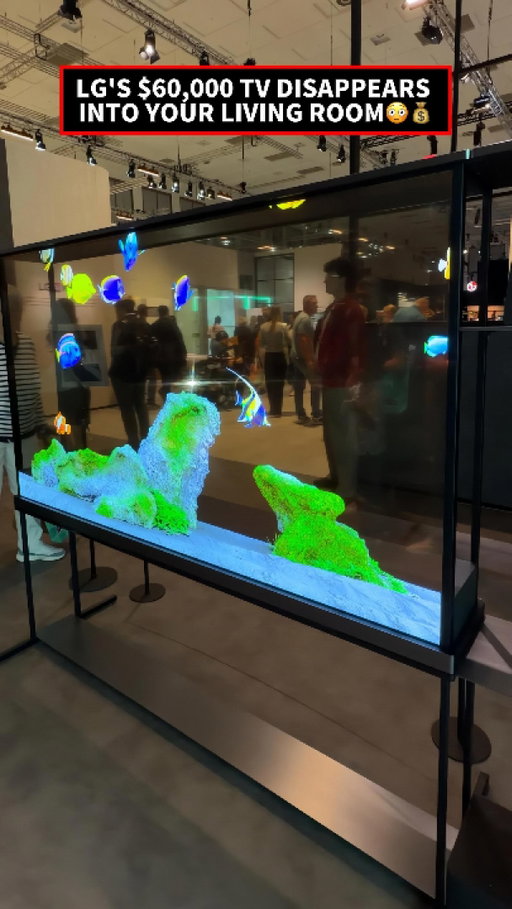 LG brought its $60,000 Signature Transparent OLED TV to IFA Berlin. ✨👀

The 77-inch screen sits at 45% transparency, allowing app icons to float in midair and blend right into your living room space. When you’re ready for movie night, a motorized black shade rolls up behind the panel to restore deep contrast and full picture quality. 🍿

It even uses a wireless box to transmit 4K 120Hz video from across the room without messy cords. Available now for a staggering $60,000. 💰

Made possible by Rode. #IFA2026 #OLEDT #TransparentOLED #TV #AllAccess

Social team travel provided by Roborock