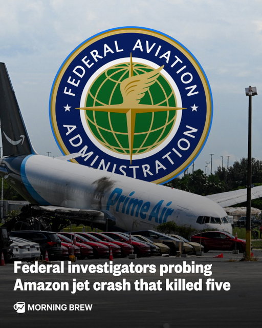 A bad week gets worse for the everything store.⁣
⁣
Federal investigators are probing the Amazon cargo jet crash that killed five people in Miami, Florida, on Sunday.⁣
⁣
The Boeing 767, operated by Amazon contractor 21 Air, overran the runway at Miami International Airport after arriving from Puerto Rico, plowing across a nearby road and striking multiple vehicles before bursting into flames.⁣
⁣
The National Transportation Safety Board (NTSB) is now looking into whether the plane touched down too late to stop safely, as well as its speed, braking, weather conditions, and mechanical history. More than 160 flights were canceled following the crash, with hundreds more delayed. ⁣
⁣
Amazon has said it will cooperate in any investigation.⁣
⁣
The crash comes as Amazon is already dealing with a rough stretch, including a lawsuit from the FTC and 22 states alleging the company secretly inflated advertising prices, as well as ongoing layoffs across the company.⁣
⁣
📸: Getty, FAA