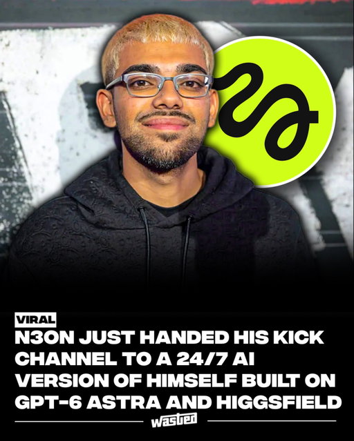 The 22-year-old Kick creator now has an always-on AI clone, built on GPT-6 Astra and Higgsfield, that can churn out content 24/7 even when the real N3on logs off. The Kick stream is titled “First Ever Infinite AI Stream,” and Streams Charts had it pulling roughly 29,000 concurrent viewers at last check.

The wild part: this is a human creator with 740,000+ Kick followers voluntarily handing the keys to his channel over to a digital version of himself.

This isn’t Higgsfield’s first rodeo with N3on either — they already licensed his likeness for the AI-generated feature film The Cully Hill Boys, putting his digital double on screen without him ever stepping on set. Now that same tech is going live, 24/7.
#HiggsfieldPartner